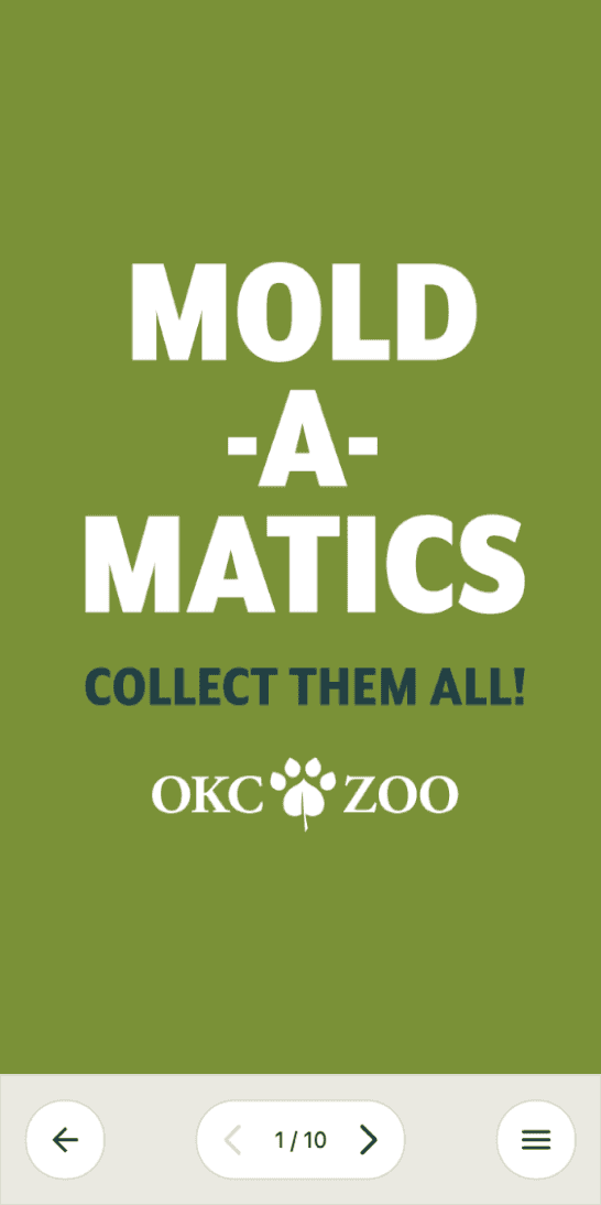 The Mold-A-Matic guide cover — "Mold-A-Matics, collect them all!" over the OKC Zoo mark.